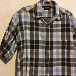 Dickies L Plaid Shirt Blue & Brown EUC 42-44